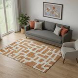 5' X 8' Terra Cotta And Beige Abstract Geometric Washable Area Rug With UV Protection