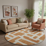 8' Terra Cotta And Beige Abstract Geometric Washable Round Rug With UV Protection