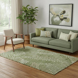 5' X 8' Olive Green Ivory And Beige Floral Washable Area Rug With UV Protection