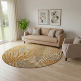 8' Rust Gray And Beige Floral Washable Round Rug With UV Protection