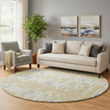 8' Gold And Beige Striped Washable Round Rug With UV Protection