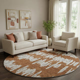 8' Rust And Beige Striped Washable Round Rug With UV Protection