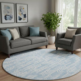 8' Sky Blue And Ivory Tribal Washable Round Rug With UV Protection