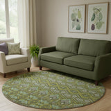 8' Olive Green And Beige Moroccan Washable Round Rug With UV Protection
