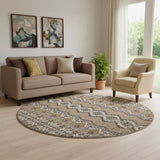 8' Taupe Beige And Copper Moroccan Washable Round Rug With UV Protection