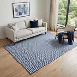 5' X 8' Navy Blue And Ivory Geometric Washable Area Rug With UV Protection