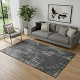 5' X 8' Black And Ivory Geometric Washable Area Rug With UV Protection