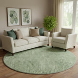 8' Green And Ivory Geometric Washable Round Rug With UV Protection