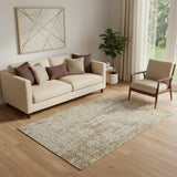 5' X 8' Coffee And Beige Geometric Washable Area Rug With UV Protection