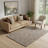 5' X 8' Brown And Beige Floral Washable Area Rug With UV Protection