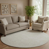 8' Ivory And Beige Floral Washable Round Rug With UV Protection