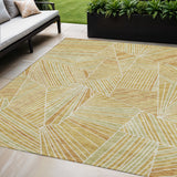 5' X 8' Gold And Beige Geometric Washable Area Rug With UV Protection