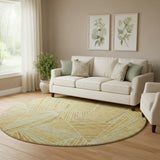 8' Gold And Beige Geometric Washable Round Rug With UV Protection