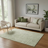 5' X 8' Artichoke Green And Ivory Abstract Geometric Washable Area Rug With UV Protection