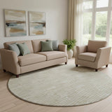 8' Beige And Ivory Abstract Geometric Washable Round Rug With UV Protection