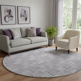 8' Lilac And Ivory Abstract Geometric Washable Round Rug With UV Protection