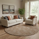 8' Rust And Beige Abstract Geometric Washable Round Rug With UV Protection