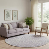 8' Lilac And Ivory Geometric Washable Round Rug With UV Protection