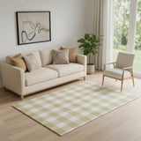 5' X 8' Gold And Ivory Plaid Washable Area Rug With UV Protection