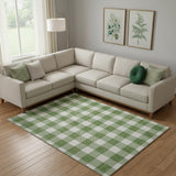 8' X 10' Green And Ivory Plaid Washable Area Rug With UV Protection