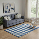 5' X 8' Navy Blue And Ivory Plaid Washable Area Rug With UV Protection