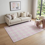5' X 8' Pink And Ivory Plaid Washable Area Rug With UV Protection