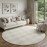 8' Ivory And Beige Plaid Washable Round Rug With UV Protection