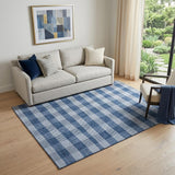5' X 8' Navy Blue And Ivory Plaid Washable Area Rug With UV Protection