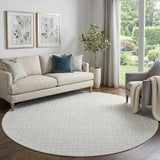 8' Ivory And Beige Abstract Geometric Washable Round Rug With UV Protection
