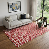 5' X 8' Red And Ivory Abstract Geometric Washable Area Rug With UV Protection