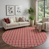 8' Red And Ivory Abstract Geometric Washable Round Rug With UV Protection