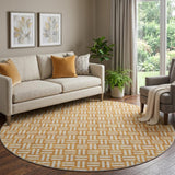 8' Terra Cotta And Beige Abstract Geometric Washable Round Rug With UV Protection