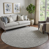 8' Gray And Ivory Geometric Washable Round Rug With UV Protection