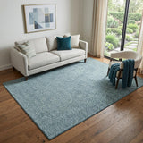 5' X 8' Teal And Ivory Geometric Washable Area Rug With UV Protection