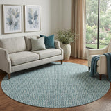8' Teal And Ivory Geometric Washable Round Rug With UV Protection