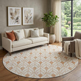 8' Salmon And Ivory Geometric Washable Round Rug With UV Protection