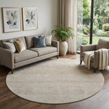 8' Beige And Ivory Ombre Washable Round Rug With UV Protection