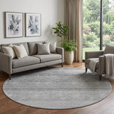 8' Black And Gray Ombre Washable Round Rug With UV Protection