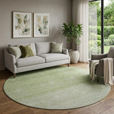 8' Green And Ivory Ombre Washable Round Rug With UV Protection