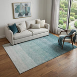 5' X 8' Teal And Ivory Ombre Washable Area Rug With UV Protection