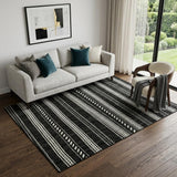 5' X 8' Black And Ivory Striped Washable Area Rug With UV Protection