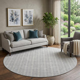 8' Silver And Ivory Striped Washable Round Rug With UV Protection