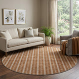 8' Terra Cotta And Beige Striped Washable Round Rug With UV Protection