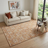 5' X 8' Copper And Beige Floral Washable Area Rug With UV Protection