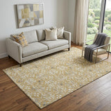 5' X 8' Gold And Gray Floral Washable Area Rug With UV Protection