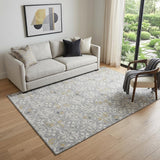 5' X 8' Gray And Ivory Floral Washable Area Rug With UV Protection