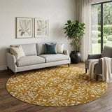 8' Rust And Beige Floral Washable Round Rug With UV Protection