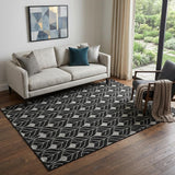 5' X 8' Black And Gray Geometric Washable Area Rug With UV Protection