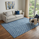 5' X 8' Denim Blue And Ivory Geometric Washable Area Rug With UV Protection
