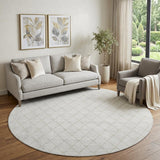 8' Ivory And Beige Geometric Washable Round Rug With UV Protection